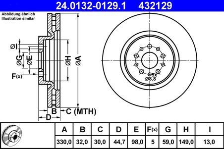 DISC FRANA ATE 24.0132-0129.1 - Compatibil cu ALFA ROMEO