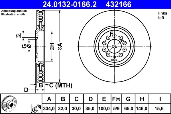 DISC FRANA ATE 24.0132-0166.2 - Compatibil cu AUDI, VW