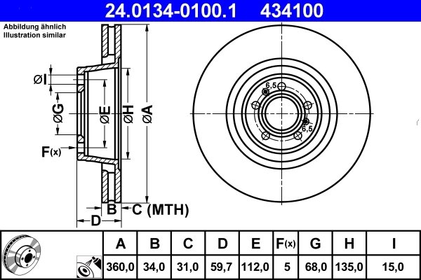 DISC FRANA ATE 24.0134-0100.1 - Compatibil cu AUDI, VW