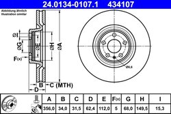 DISC FRANA ATE 24.0134-0107.1 - Compatibil cu AUDI