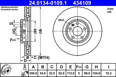 DISC FRANA ATE 24.0134-0109.1 - Compatibil cu PORSCHE