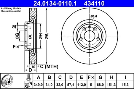 DISC FRANA ATE 24.0134-0110.1 - Compatibil cu AUDI, VW