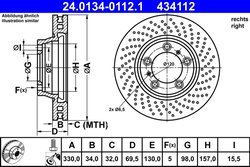 DISC FRANA ATE 24.0134-0112.1 - Compatibil cu PORSCHE