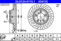 DISC FRANA ATE 24.0134-0115.1 - Compatibil cu PORSCHE