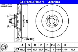 DISC FRANA ATE 24.0136-0103.1 - Compatibil cu AUDI