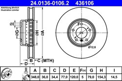 DISC FRANA ATE 24.0136-0106.2 - Compatibil cu BMW