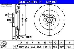 DISC FRANA ATE 24.0136-0107.1 - Compatibil cu AUDI