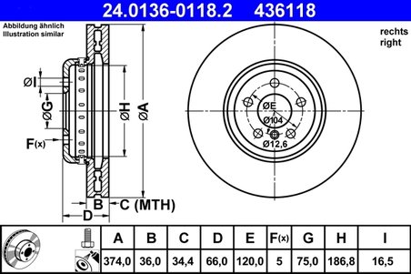 DISC FRANA ATE 24.0136-0118.2 - Compatibil cu BMW