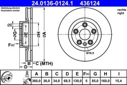DISC FRANA ATE 24.0136-0124.1 - Compatibil cu PORSCHE, VW