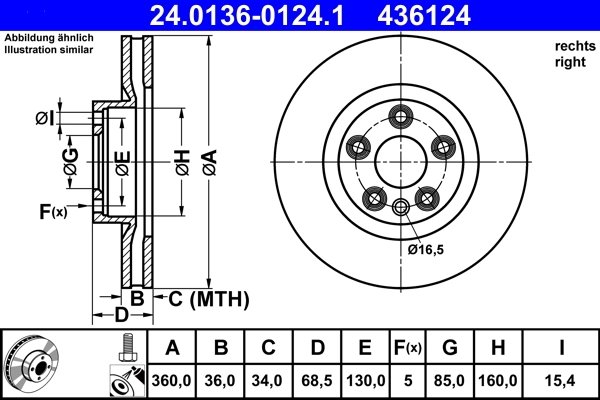 DISC FRANA ATE 24.0136-0124.1 - Compatibil cu PORSCHE, VW