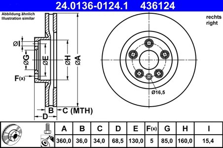 DISC FRANA ATE 24.0136-0124.1 - Compatibil cu PORSCHE, VW