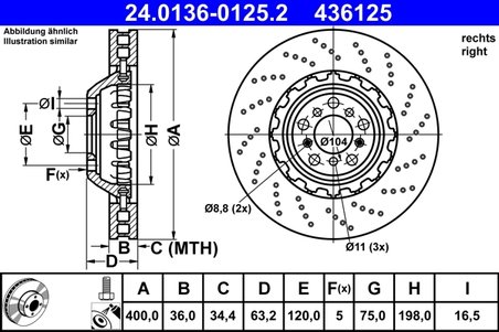 DISC FRANA ATE 24.0136-0125.2 - Compatibil cu BMW