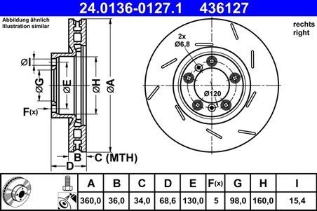 DISC FRANA ATE 24.0136-0127.1 - Compatibil cu PORSCHE