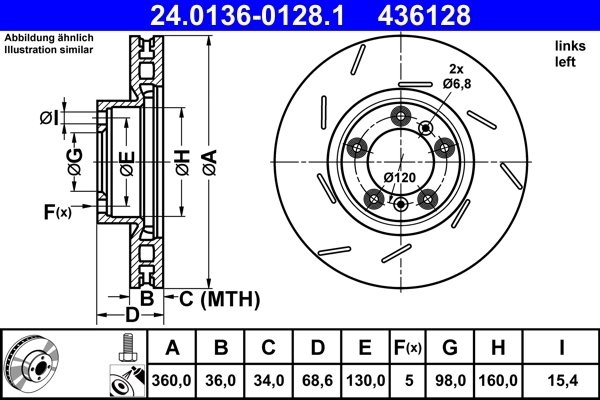 DISC FRANA ATE 24.0136-0128.1 - Compatibil cu PORSCHE