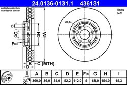 DISC FRANA ATE 24.0136-0131.1 - Compatibil cu PORSCHE