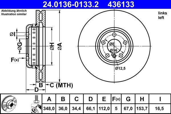 DISC FRANA ATE 24.0136-0133.2 - Compatibil cu BMW, TOYOTA
