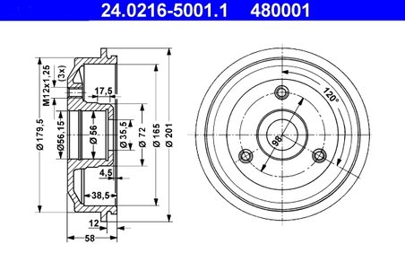TAMBUR FRANA ATE 24.0216-5001.1 - Compatibil cu CITROEN, PEUGEOT
