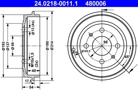 TAMBUR FRANA ATE 24.0218-0011.1 - Compatibil cu FIAT, FORD, LANCIA