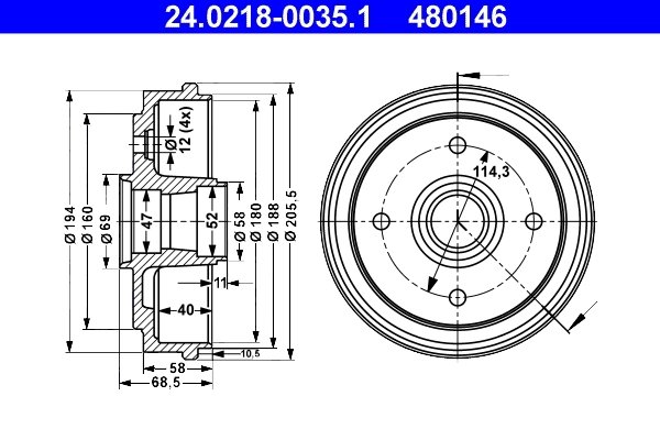 TAMBUR FRANA ATE 24.0218-0035.1 - Compatibil cu CHEVROLET, DAEWOO