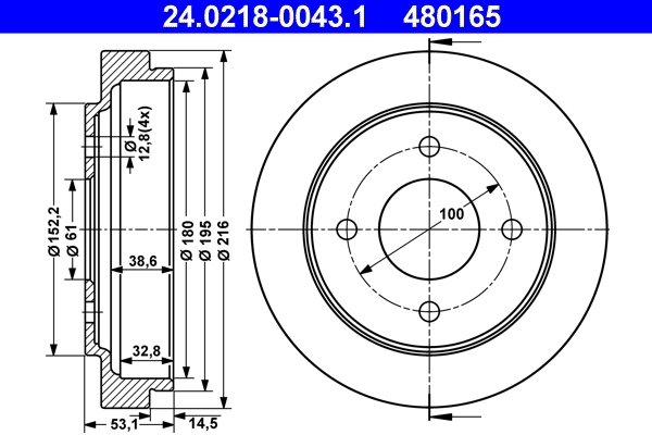 TAMBUR FRANA ATE 24.0218-0043.1 - Compatibil cu NISSAN