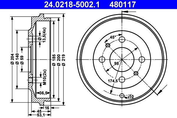 TAMBUR FRANA ATE 24.0218-5002.1 - Compatibil cu FIAT