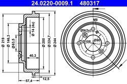 TAMBUR FRANA ATE 24.0220-0009.1 - Compatibil cu FORD