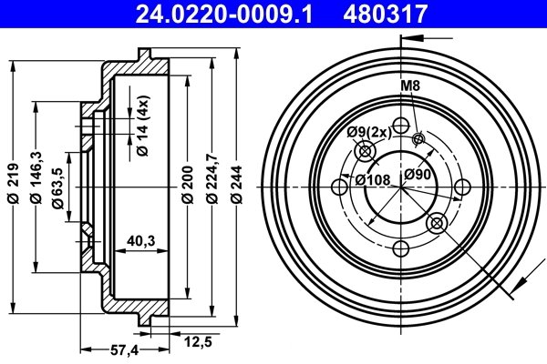 TAMBUR FRANA ATE 24.0220-0009.1 - Compatibil cu FORD
