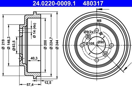 TAMBUR FRANA ATE 24.0220-0009.1 - Compatibil cu FORD