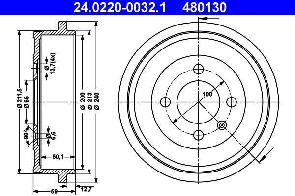 Tambur frana ATE 24.0220-0032.1