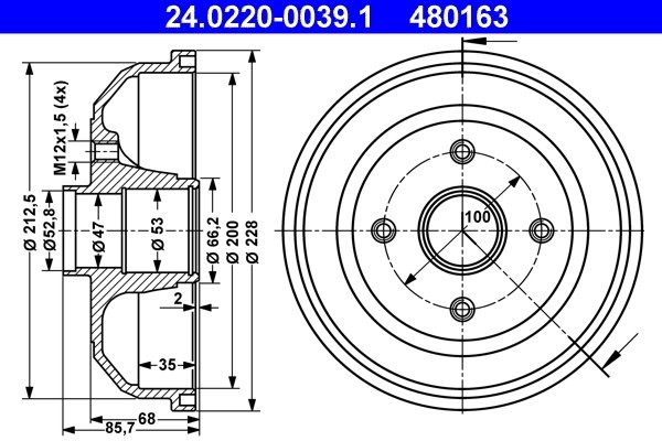 TAMBUR FRANA ATE 24.0220-0039.1 - Compatibil cu OPEL, VAUXHALL