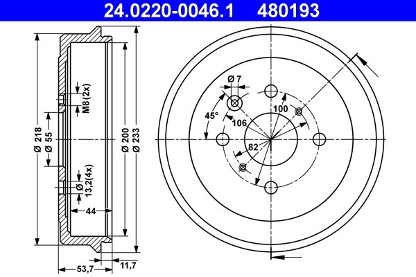 TAMBUR FRANA ATE 24.0220-0046.1 - Compatibil cu CITROEN, PEUGEOT, TOYOTA