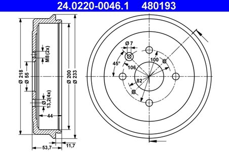 TAMBUR FRANA ATE 24.0220-0046.1 - Compatibil cu CITROEN, PEUGEOT, TOYOTA