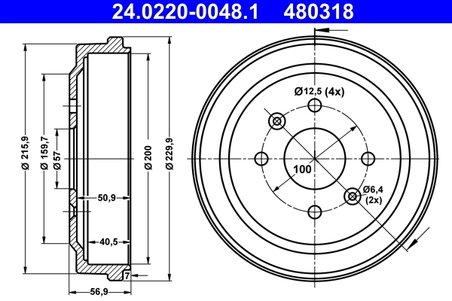 TAMBUR FRANA ATE 24.0220-0048.1 - Compatibil cu CHEVROLET