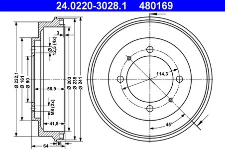 TAMBUR FRANA ATE 24.0220-3028.1 - Compatibil cu MITSUBISHI