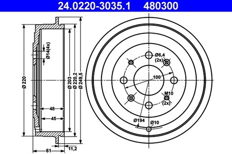 TAMBUR FRANA ATE 24.0220-3035.1 - Compatibil cu FIAT, OPEL, VAUXHALL