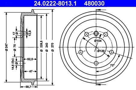 TAMBUR FRANA ATE 24.0222-8013.1 - Compatibil cu BMW
