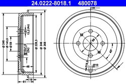 TAMBUR FRANA ATE 24.0222-8018.1 - Compatibil cu ALFA ROMEO, CITROEN, FIAT, LANCIA, PEUGEOT