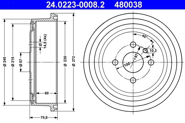 TAMBUR FRANA ATE 24.0223-0008.2 - Compatibil cu OPEL, VAUXHALL