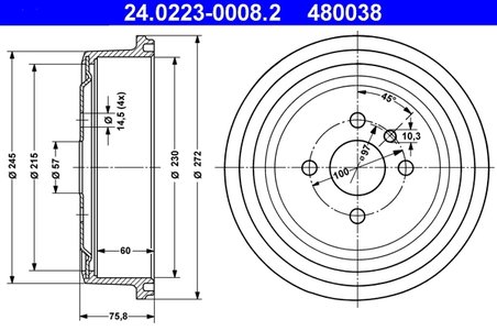 TAMBUR FRANA ATE 24.0223-0008.2 - Compatibil cu OPEL, VAUXHALL