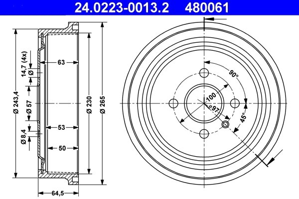 TAMBUR FRANA ATE 24.0223-0013.2 - Compatibil cu OPEL, VAUXHALL