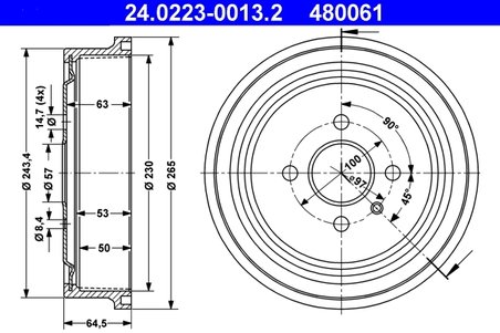 TAMBUR FRANA ATE 24.0223-0013.2 - Compatibil cu OPEL, VAUXHALL
