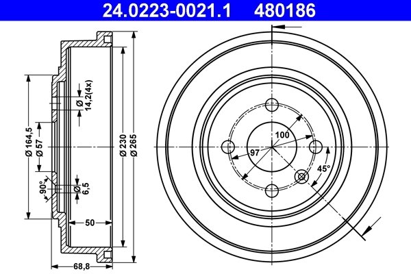 TAMBUR FRANA ATE 24.0223-0021.1 - Compatibil cu OPEL, VAUXHALL