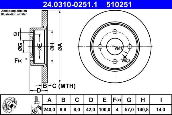 DISC FRANA ATE 24.0310-0251.1 - Compatibil cu OPEL, VAUXHALL