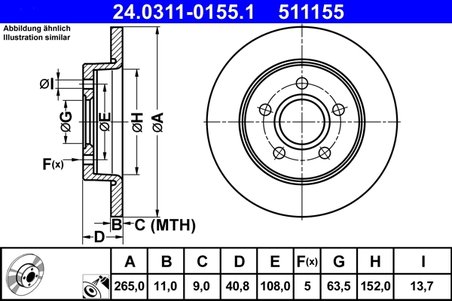 DISC FRANA ATE 24.0311-0155.1 - Compatibil cu FORD