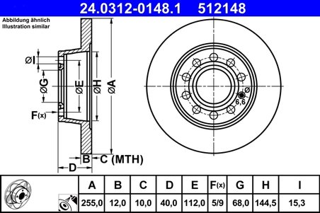 DISC FRANA ATE 24.0312-0148.1 - Compatibil cu AUDI, SEAT