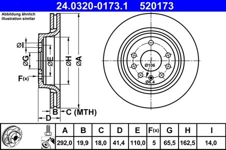 DISC FRANA ATE 24.0320-0173.1 - Compatibil cu FIAT, OPEL, SAAB