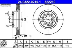 DISC FRANA ATE 24.0322-0210.1 - Compatibil cu AUDI, SEAT, SKODA, VW