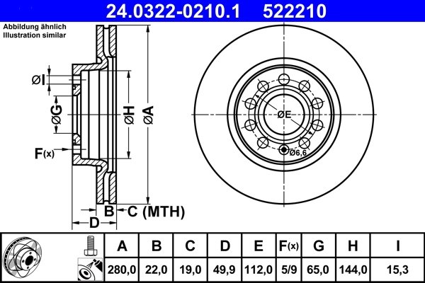 DISC FRANA ATE 24.0322-0210.1 - Compatibil cu AUDI, SEAT, SKODA, VW