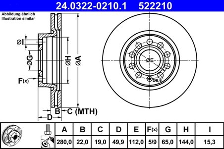 DISC FRANA ATE 24.0322-0210.1 - Compatibil cu AUDI, SEAT, SKODA, VW