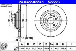 DISC FRANA ATE 24.0322-0223.1 - Compatibil cu AUDI